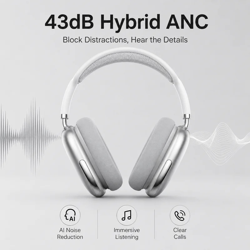 Anc Wireless Over Ear Headphones - Over-ear ANC draadloze Bluetooth-hoofdtelefoon | 43dB